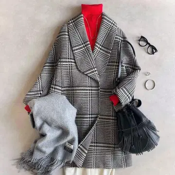 새상품급 DES PRES 데프레 // 나일론 울 체크 숄카라 코트