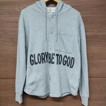 EXAMPLE GLORY BE TO GOD 후드티 버튼 그레이 M 빅