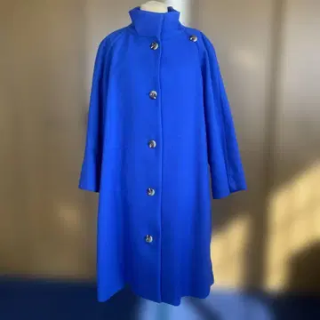 클리닝 완료 미라 오웬 롱 코트 블루 스탠드 카라 A라인