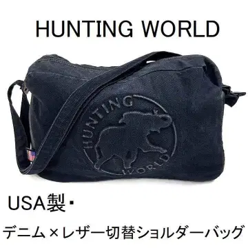 헌팅월드 USA제 데님 x 가죽 숄더백 블랙
