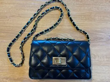 체인 숄더백 천연 가죽 블랙 퀼팅 미로스