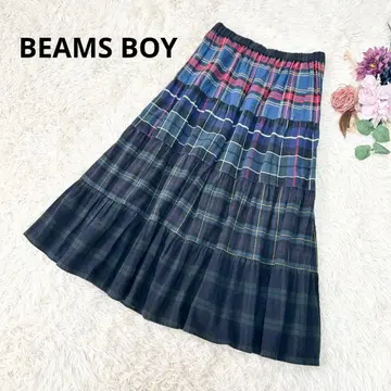 BEAMS BOY 빔즈 보이 패치워크풍 롱 스커트 체크