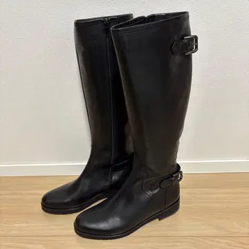 블랙 자키 부츠 롱 부츠 가죽 사이드 지퍼