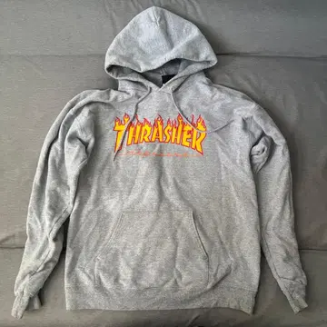 THRASHER 프레임 로고 그레이 후드티