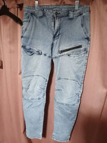 워크맨제 스트레치 데님 블루 워크 팬츠 지퍼 포켓 빅 사이즈