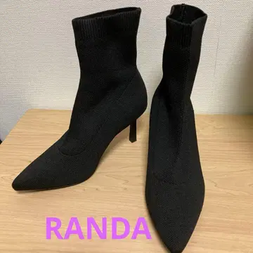RANDA 블랙 니트 스틸레토 앵클부츠