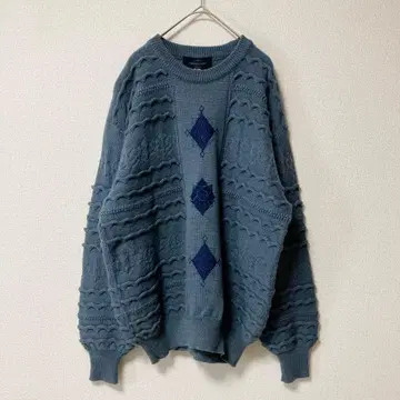 3D 니트 자수 파랑 그레이 레트로 디자인 니트 아트 구제 의류 빈티지