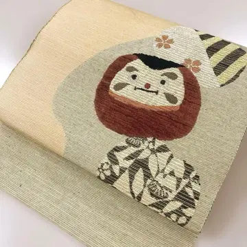 니시진 토미야 기성 8촌 나고야 오비 크림색 바탕 몰 달마 무늬