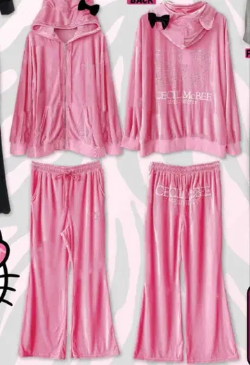 CECIL McBEE 핑크 벨로아 셋업 키티