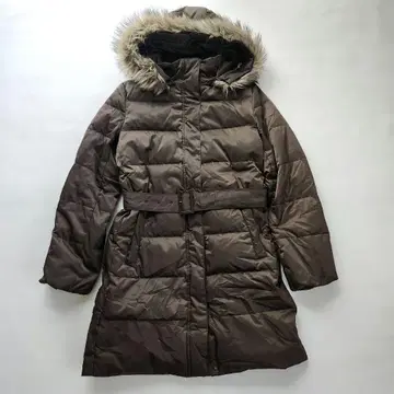 [ 새상품급 ] 유니클로 다운 코트 브라운 M 사이즈 후드 퍼 벨트 포함