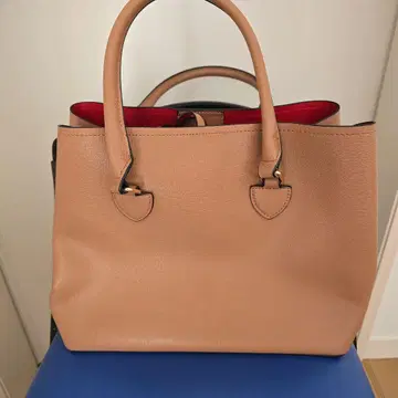 베이지 빨간색 안주머니 토트백