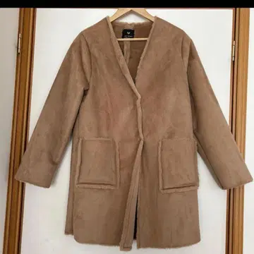 베이지 플리스 롱 코트