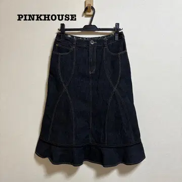 핑크하우스 데님 플레어 스커트 레이스 스티치 L 사이즈