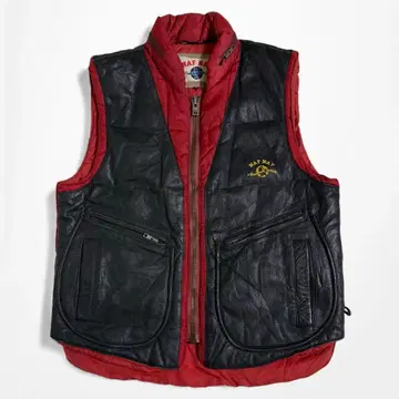 80s 90s NAF NAF 가죽 나일론 절개 다운 베스트