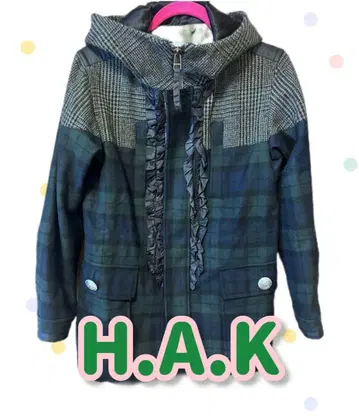 H.A.K 더플 코트 타탄 체크 프릴