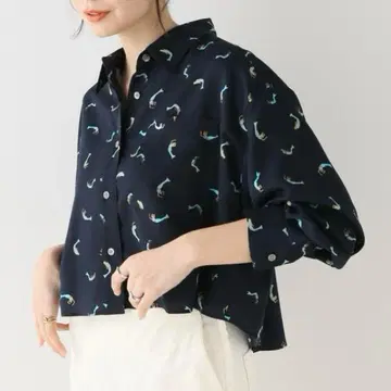 [ 새상품급 ] 스픽 앤 스팬 23SS 머메이드 프린트 크롭 셔츠