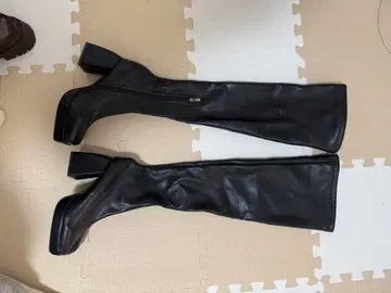 블랙 가죽 하이힐 롱 부츠