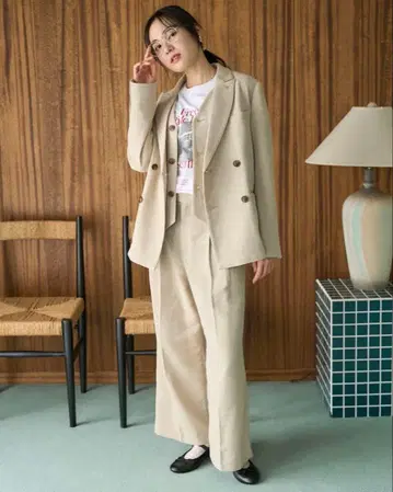 [미사용 새상품] 프릭스스토어 더블 자켓 와이드 턱 팬츠 세트