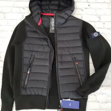 G-Stage 후드 부착 니트 콤비 다운 90% 자켓 L 블랙