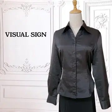 [ 비주얼 사인 ] 셔츠/블라우스 [ M ] 블랙 무지 새틴/광택 긴팔