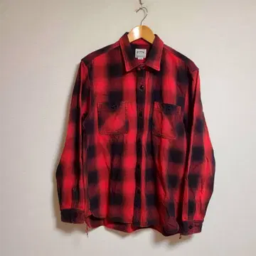 휴스턴 플란넬 셔츠 옴브레 체크 셔츠 XXL 빨간색