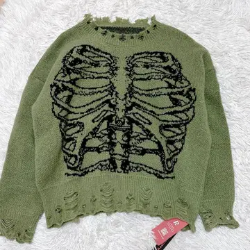 새상품 y2k ROMWE 스컬 니트 그런지 펑크 데미지 헤이세이 갸루