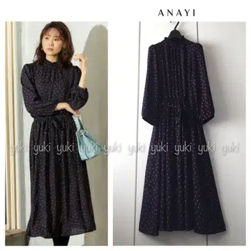 ANAYI 도트 프린트 셔링 원피스