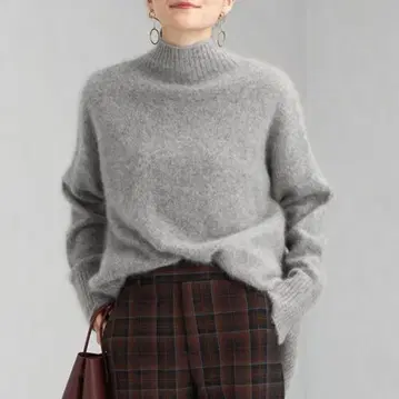 새상품급 그린 라벨 헤어리 하이넥 풀오버 니트 그레이