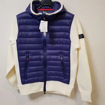 G.stage 후드 부착 니트 콤비 다운 90% 자켓 네이비/화이트