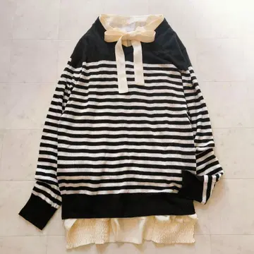 나노 유니버스 양모 캐시미어 블렌드 보더 니트 V넥 얇은 소재