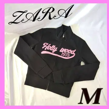 자라 ZARA 텍스트 집업 스웨트 셔츠 로고 심플 블랙