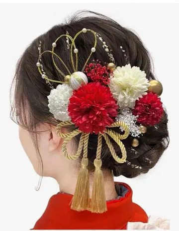 머리 장식 빨간색 성인식 후리소데 일본 의류 세트 15점