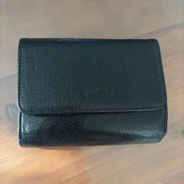genten 블랙 가죽 접이식 지갑 가마구치