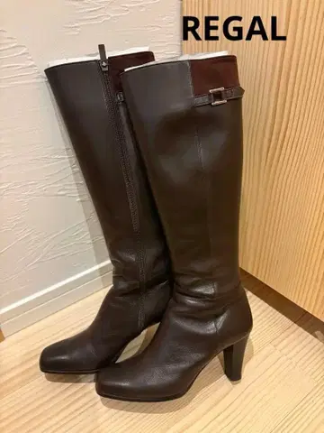 [ REGAL ] 브라운 가죽 하이힐 롱 부츠