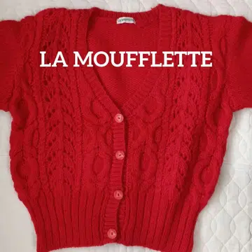 빨간색 케이블 짜임 가디건 손뜨개질풍 레드 니트 쇼와 레트로 구제 의류