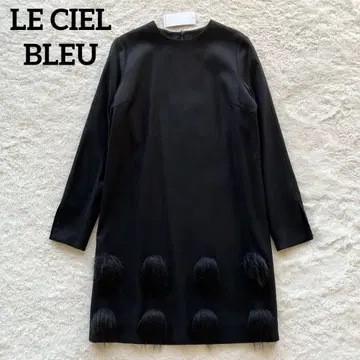 [ 새상품 ] 르쉘블루 폼폼 퍼 울 긴팔 원피스 블랙 36