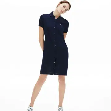 LACOSTE 프론트 버튼 폴로 셔츠 원피스 네이비 34 사이즈