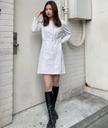 [ REDYAZEL ] 프론트 지퍼 데님 미니 원피스