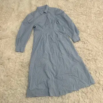 OPAQUE.CLIP 스트라이프 롱 셔츠 원피스 블루