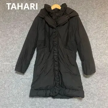 TAHARI 후드 부착 블랙 롱 코트