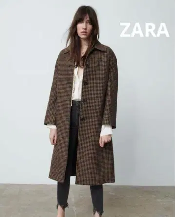 ZARA 체크 코트 롱 브라운 네이비 [ 컨디션 최상 ] 사이즈 XS
