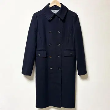 새상품급 고급 Aquascutum 더블 롱 코트 네이비 울 일본제