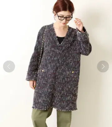 Spick & Span 트위드 V넥 튜닉 블라우스