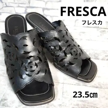 FRESCA 프레스카 꽃무늬 플라워 커팅 샌들 가죽 블랙