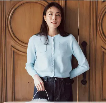 LAUBE BLANC 컴팩트 크루넥 가디건 파우더 블루