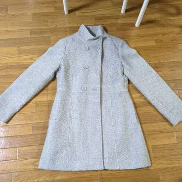 그레이 더블 버튼 롱 코트