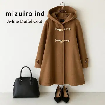 컨디션 최상 미즈이로 인드 A라인 더플 코트 카멜 F 사이즈 울