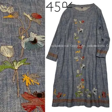 45R 데님 트위드 플라워 자수 드레스 꽃무늬 원피스 45rpm