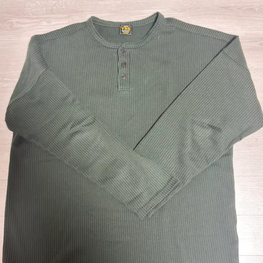 VDR Ribbed Henry Neck Long Sleeve T-shirt L (Ivory, Khaki)