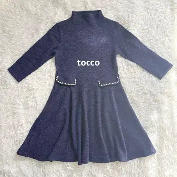 네이비 니트 원피스 펄 장식 포함